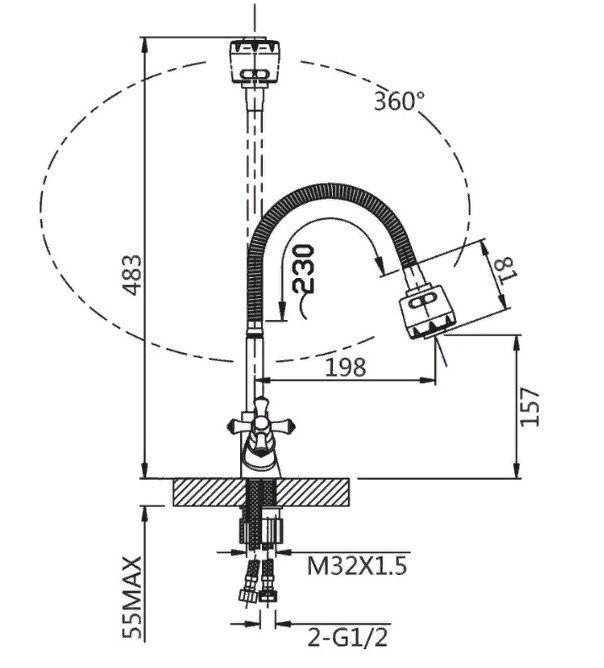 Приобрести смеситель для кухни vieir pugno с гибким изливом, хром v210123