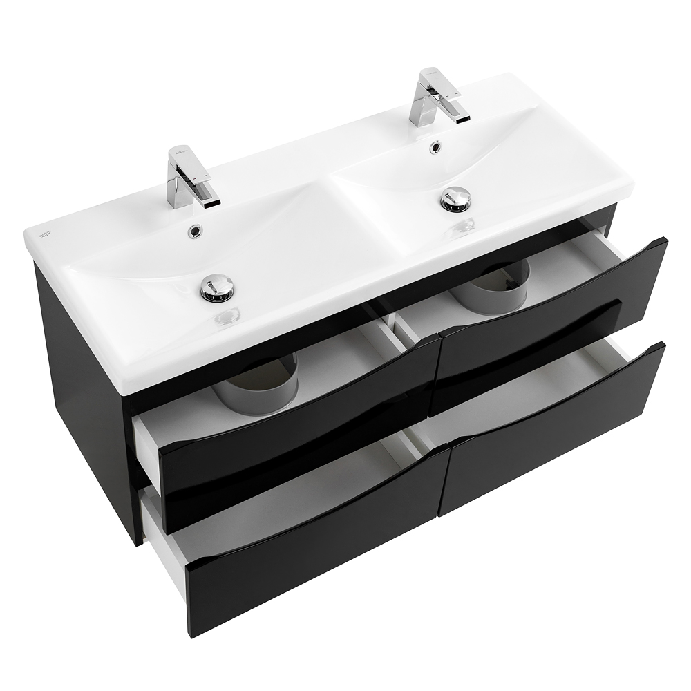 Приобрести belbagno тумба с раковиной marino-cer 120 см, подвесная с ящиками nero lucido, белая раковина