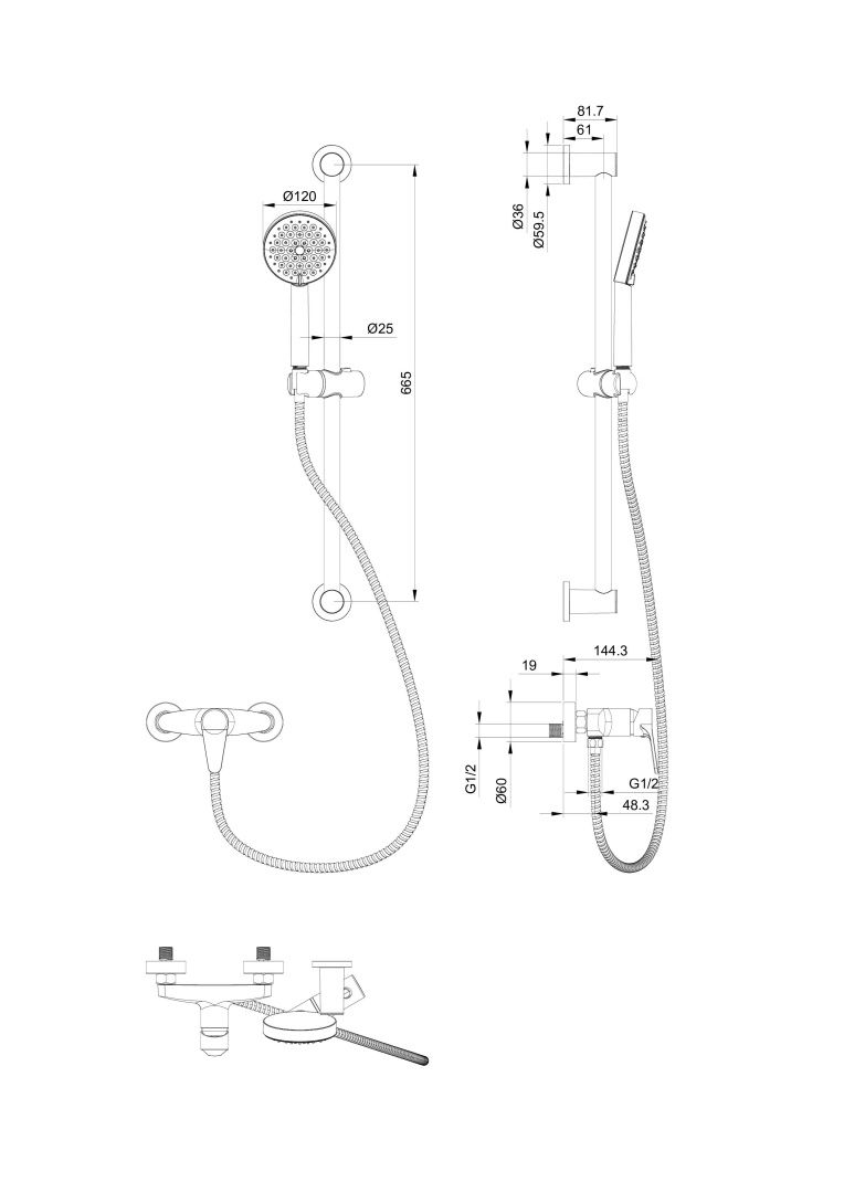 Приобрести смеситель для душа с гарнитуром wonzon & woghand, черный матовый (ww-ae3103-mb)