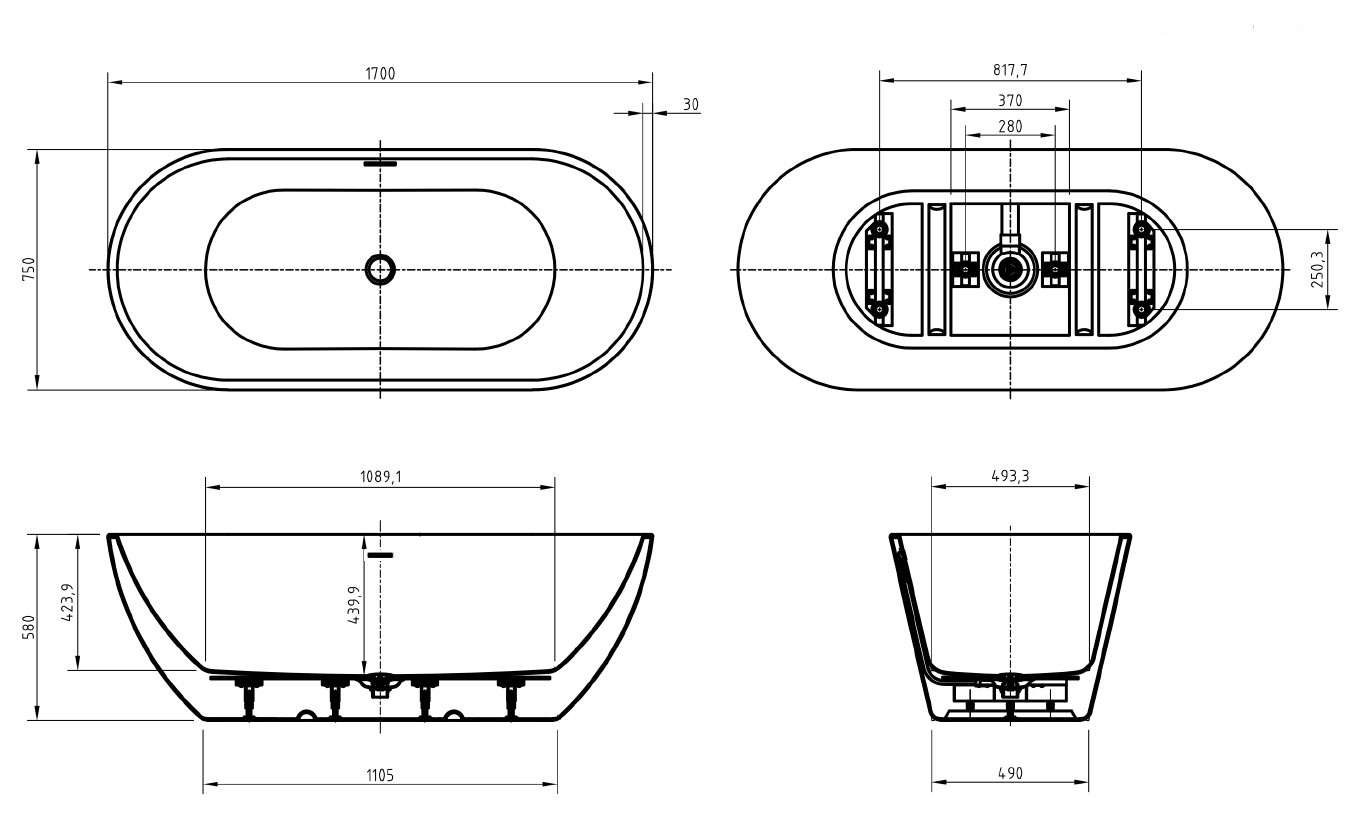 Приобрести belbagno акриловая ванна uno 170х75 см, белая uno bb701-1700-750-k