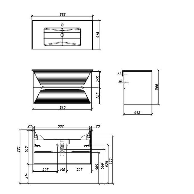 Приобрести caprigo тумба с раковиной modo terza 100 см, море
