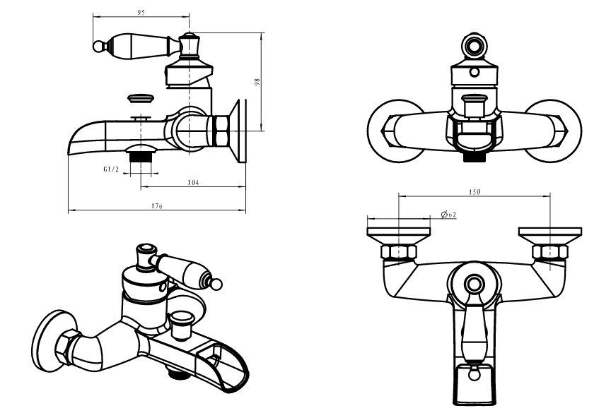 Приобрести boheme смеситель для ванны vogue, хром\черный матовый 223-mr-b