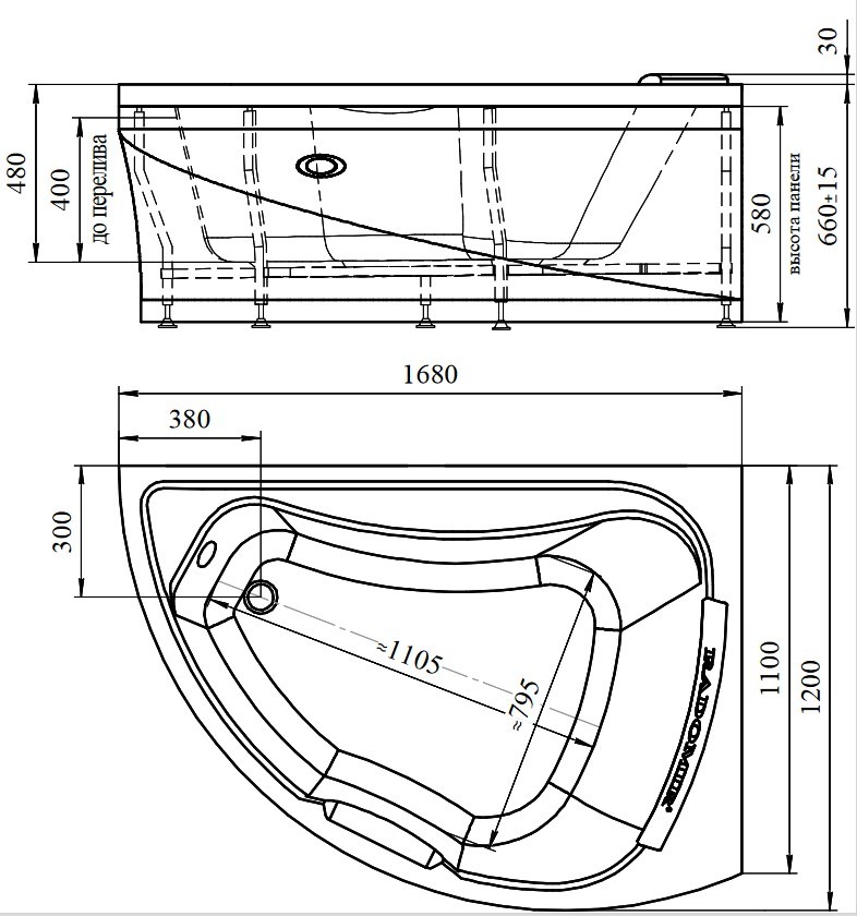 Приобрести радомир акриловая ванна альбена 168x120 см l ( комплект каркас, подголовник и слив )