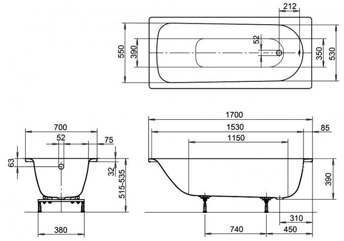 Приобрести ванна стальная kaldewei eurowa 170х70 см, 119812030001 alpine white