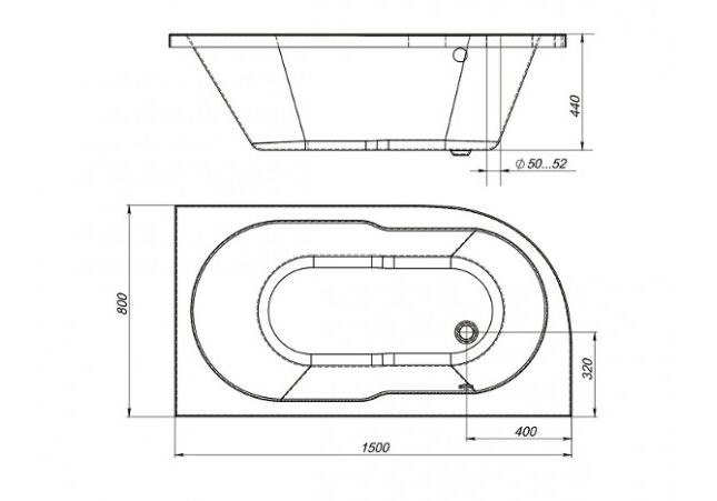 Приобрести mirsant акриловая ванна небуг premium 150x80 см l