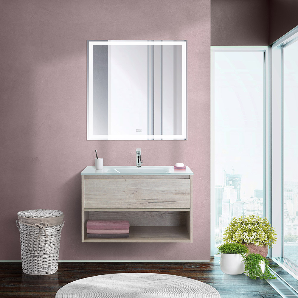 Приобрести belbagno тумба c раковиной kraft 80 см, с одним ящиком и полкой, подвесная rovere galifax bianco, стеклянная раковина