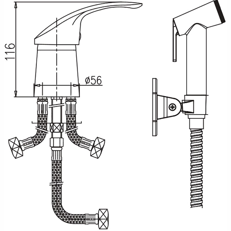 Приобрести haiba смеситель для биде 116мм с гигиеническим душем, хром hb1221-2