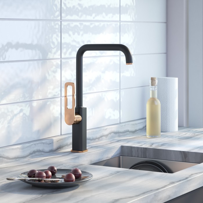 Приобрести iddis смеситель для кухни slide 370мм, черный матовый\бронза slibg00i05