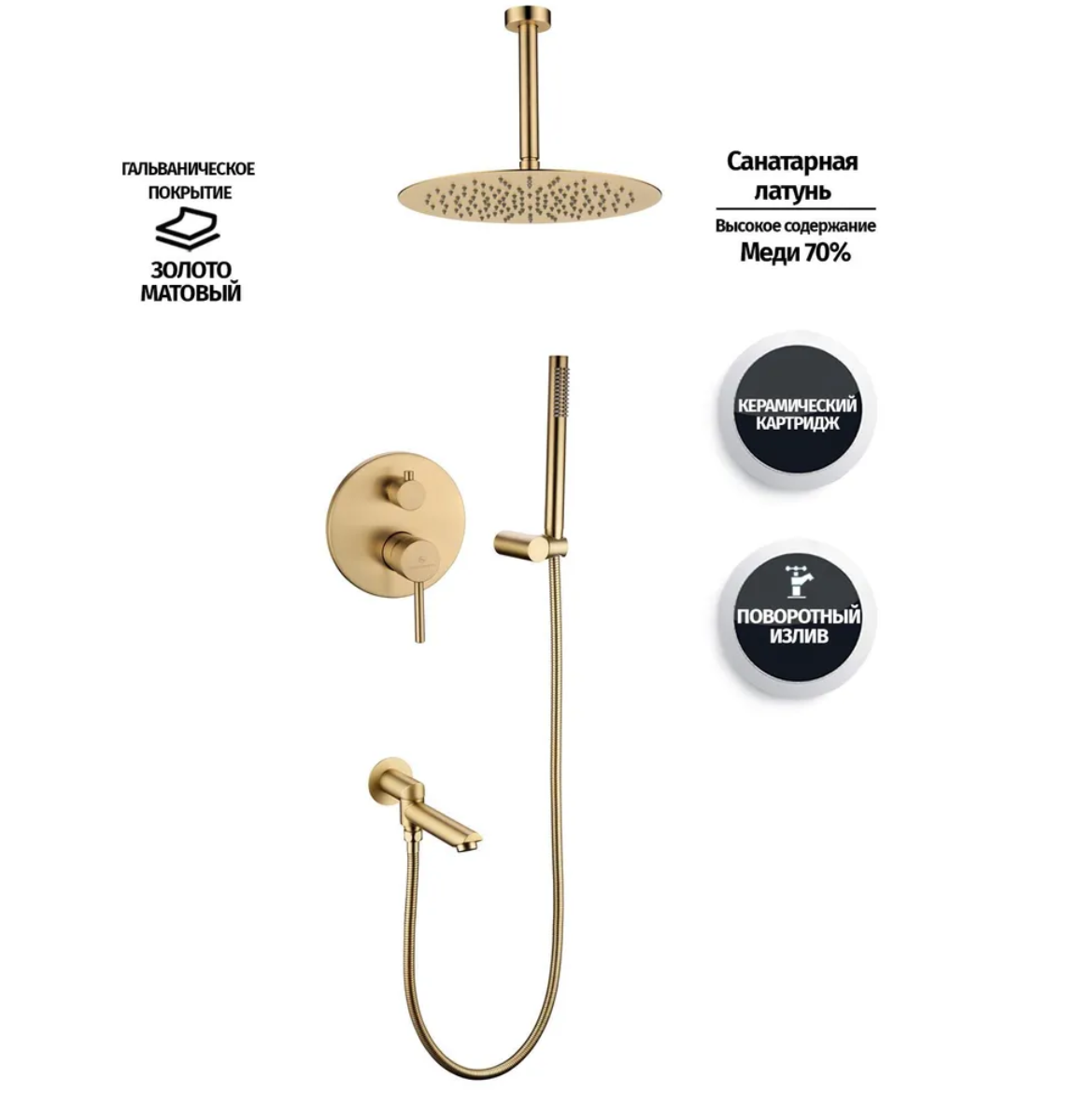 Приобрести grocenberg встраиваемая душевая система, матовое золото gb5099mg-2