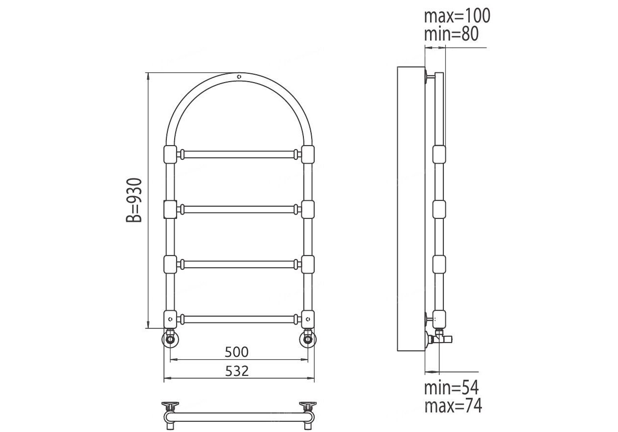 Приобрести полотенцесушитель 500х930 мм водяной terminus версаль п4 4620768885044