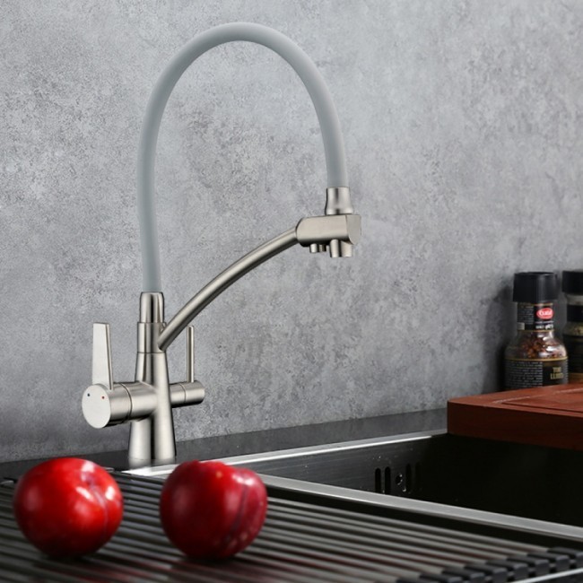 Приобрести gappo смеситель для кухни g4398-17 с фильтром и гибким изливом, хром\серый 30332