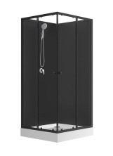 Loranto Душевая кабина NEO 90x90x(190+15) с низким поддоном 15см, прозрачное закаленное стекло 5 мм, задние стеклянные стенки черные, профиль черный-матовый (CS-21801BP)