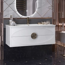 Opadiris Тумба подвесная с раковиной Ибица 120 см, белая/ золотая