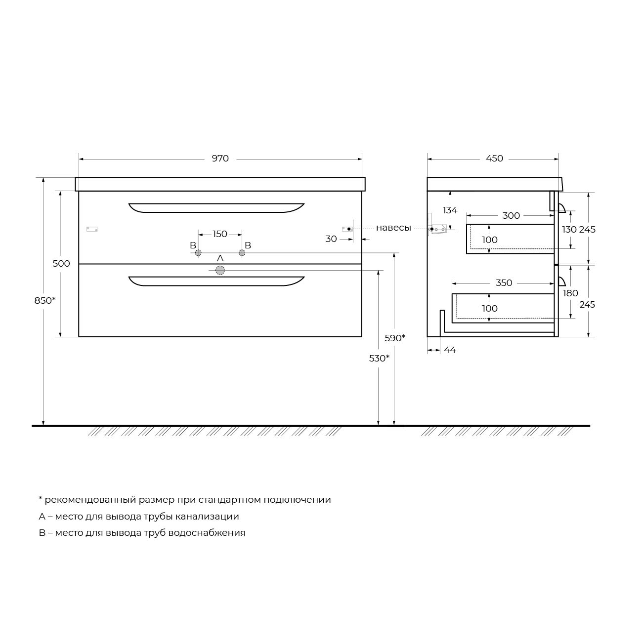 Приобрести cezares тумба подвесная с раковиной eco-cer 100 см grafito, графит eco-cer-1000-2c-so-gr-p