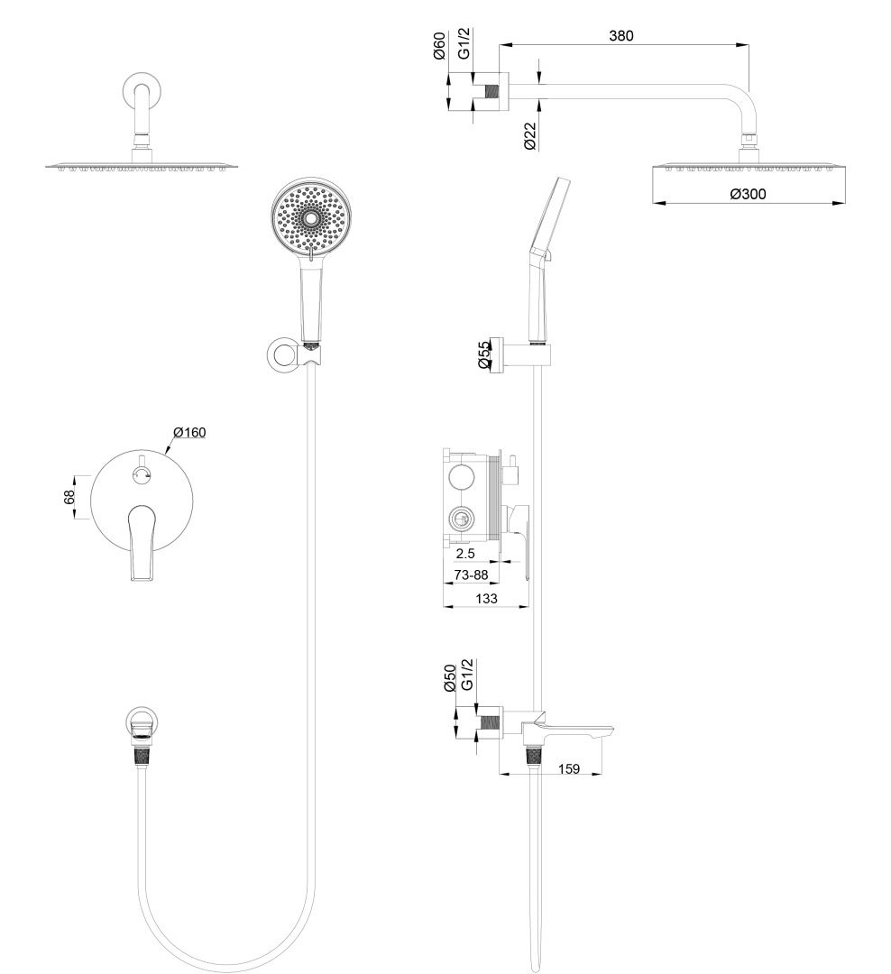 Приобрести душевая система встраиваемая wonzon & woghand brilliant, хром (ww-88939079-cr)