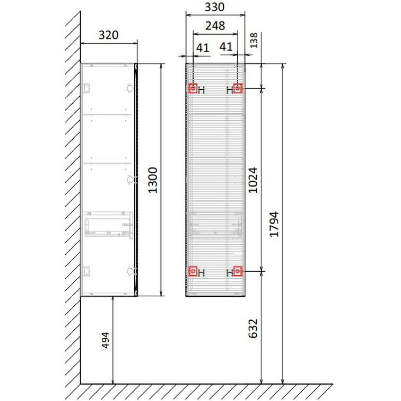 Приобрести jorno пенал подвесной karat 33 см, светлое дерево