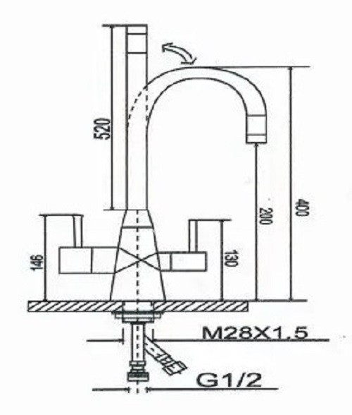 Приобрести смеситель для кухни vieir kitchen 400 мм, с гибким изливом, черный\хром v15013c