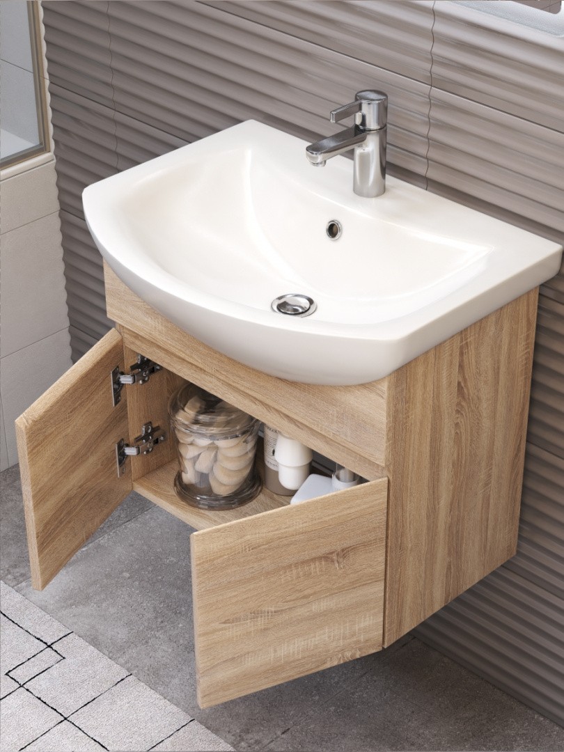 Приобрести vigo тумба с раковиной wing 60см, 2 дверцы, подвесная, дуб сонома tp.win.bal.60.2d дуб сонома