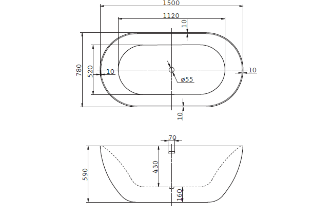 Приобрести ванна акриловая отдельностоящая belbagno 150х80 см, bb27