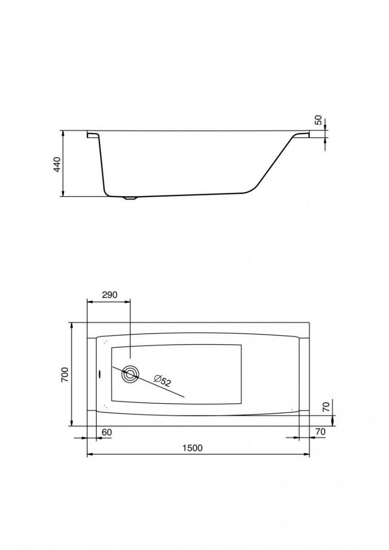 Приобрести акриловая ванна, прямоугольная санторини 150х70 см, белая