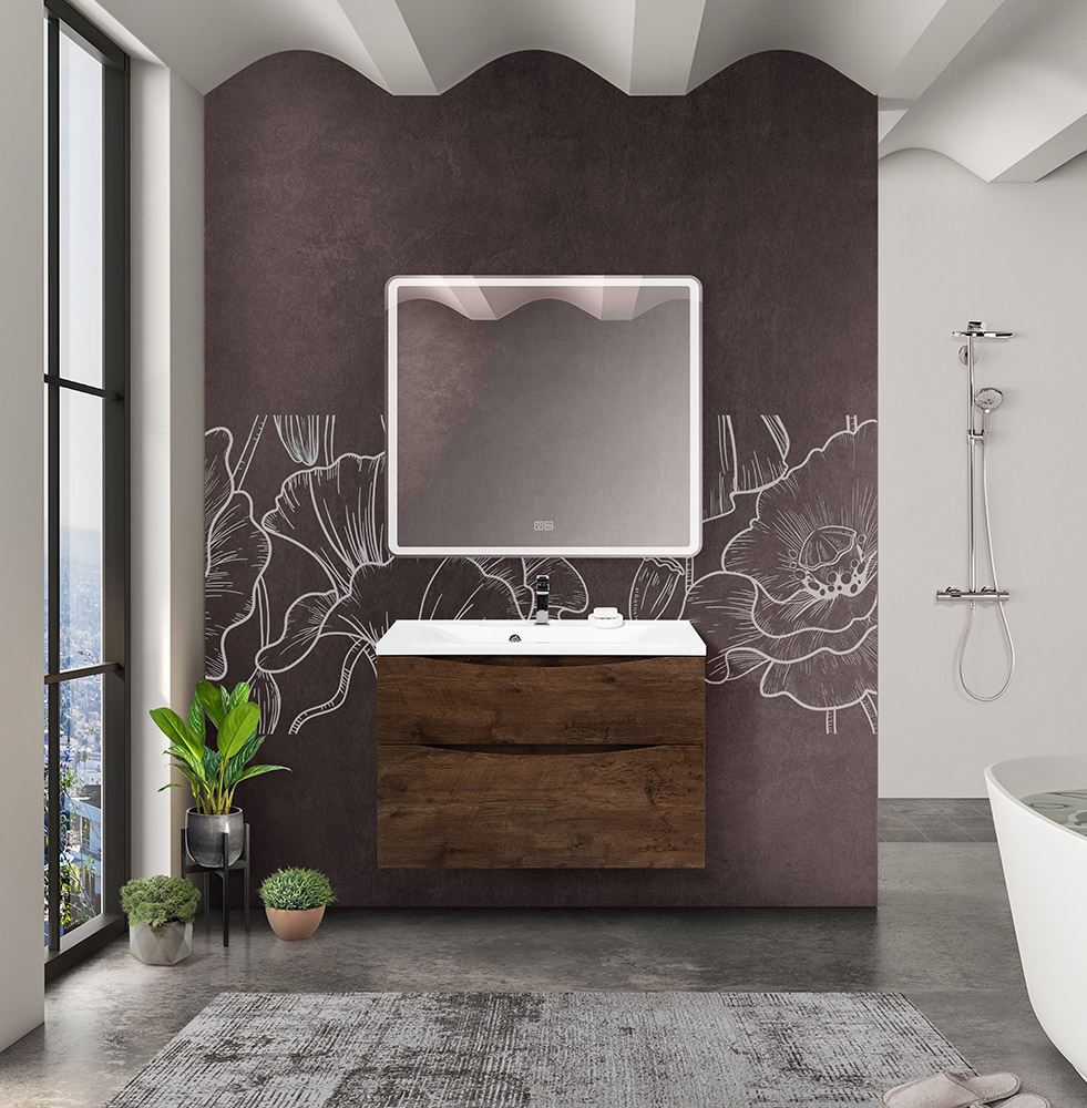 Приобрести belbagno тумба с раковиной marino-h60 90 см, подвесная rovere moro, белая раковина