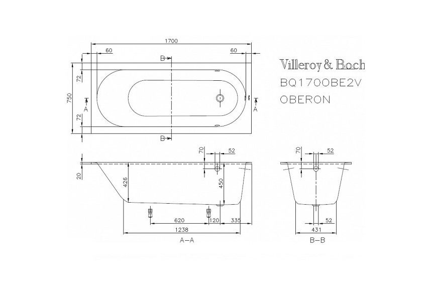 Приобрести ванна квариловая 170х75 см oberon