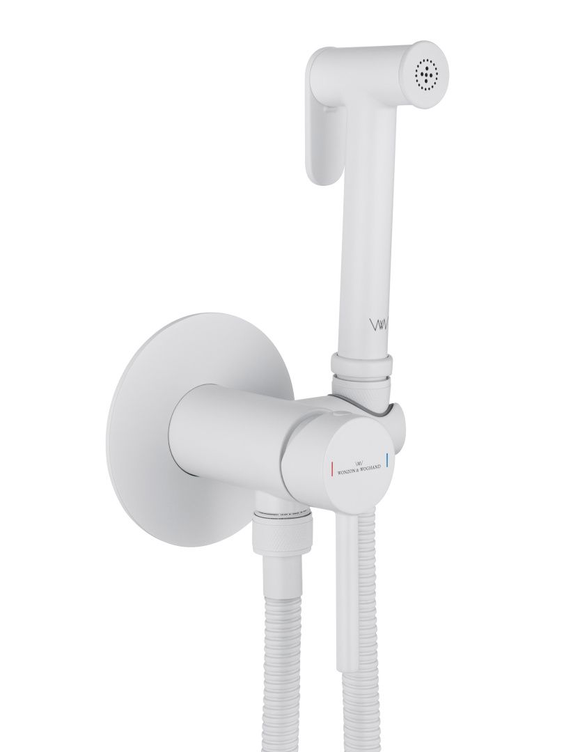 Приобрести смеситель с гигиеническим душем встраиваемый wonzon & woghand stick, белый матовый (ww-88829902-mw)