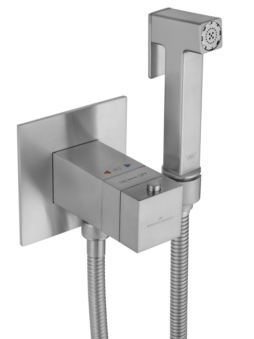 Приобрести смеситель с гигиеническим душем и термостатом встраиваемый wonzon & woghand, брашированный никель (ww-88829910-bn)
