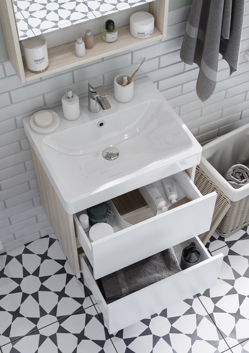 Приобрести акватон тумба c раковиной сканди 55 белая, дуб верона