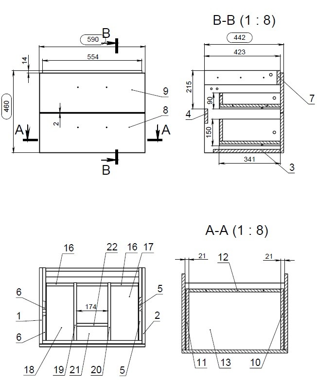 Приобрести тумба подвесная с раковиной cersanit lara 60 см, 2 ящика, орех