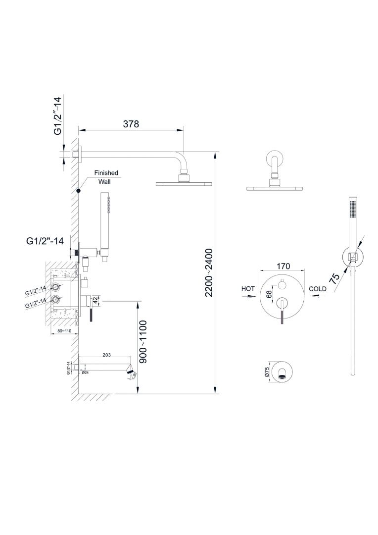 Приобрести hayzburg встраиваемая душевая система, графит hb-4001gg