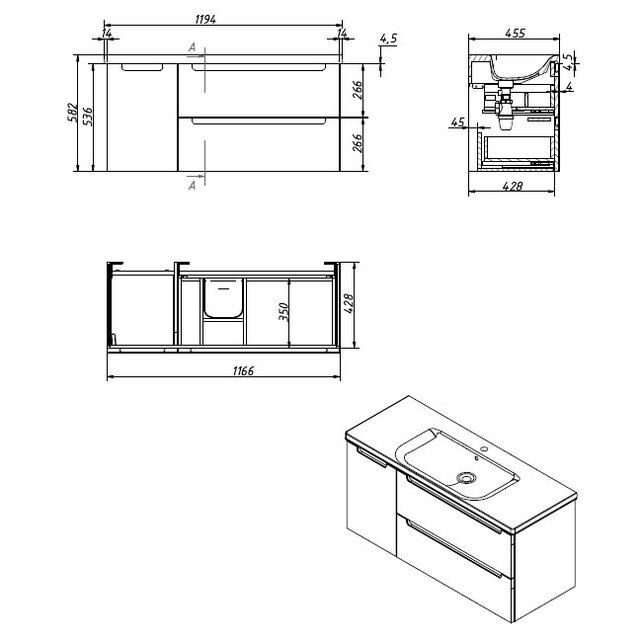 Приобрести caprigo тумба с раковиной termin-albero 120 см, левая, альберо, шпон