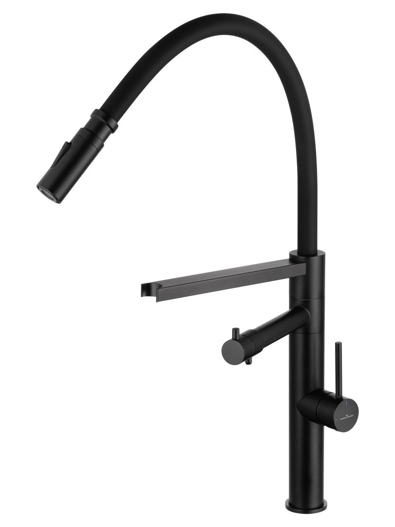Приобрести смеситель для кухни с гибким изливом и подключением фильтра wonzon & woghand, черный матовый (ww-88458007-mb)