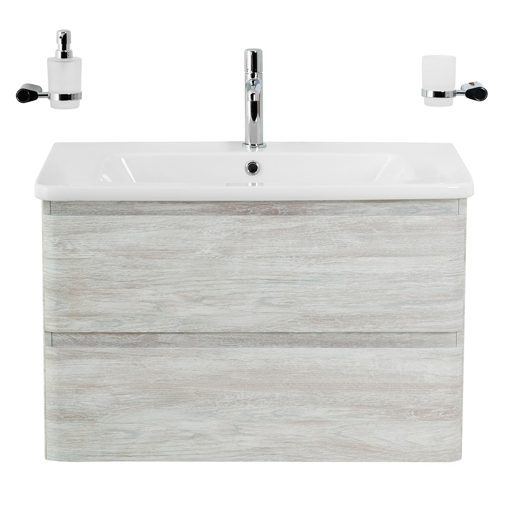 Приобрести belbagno тумба с раковиной albano-cer 80 см, подвесная rovere vintage bianco, белая раковина