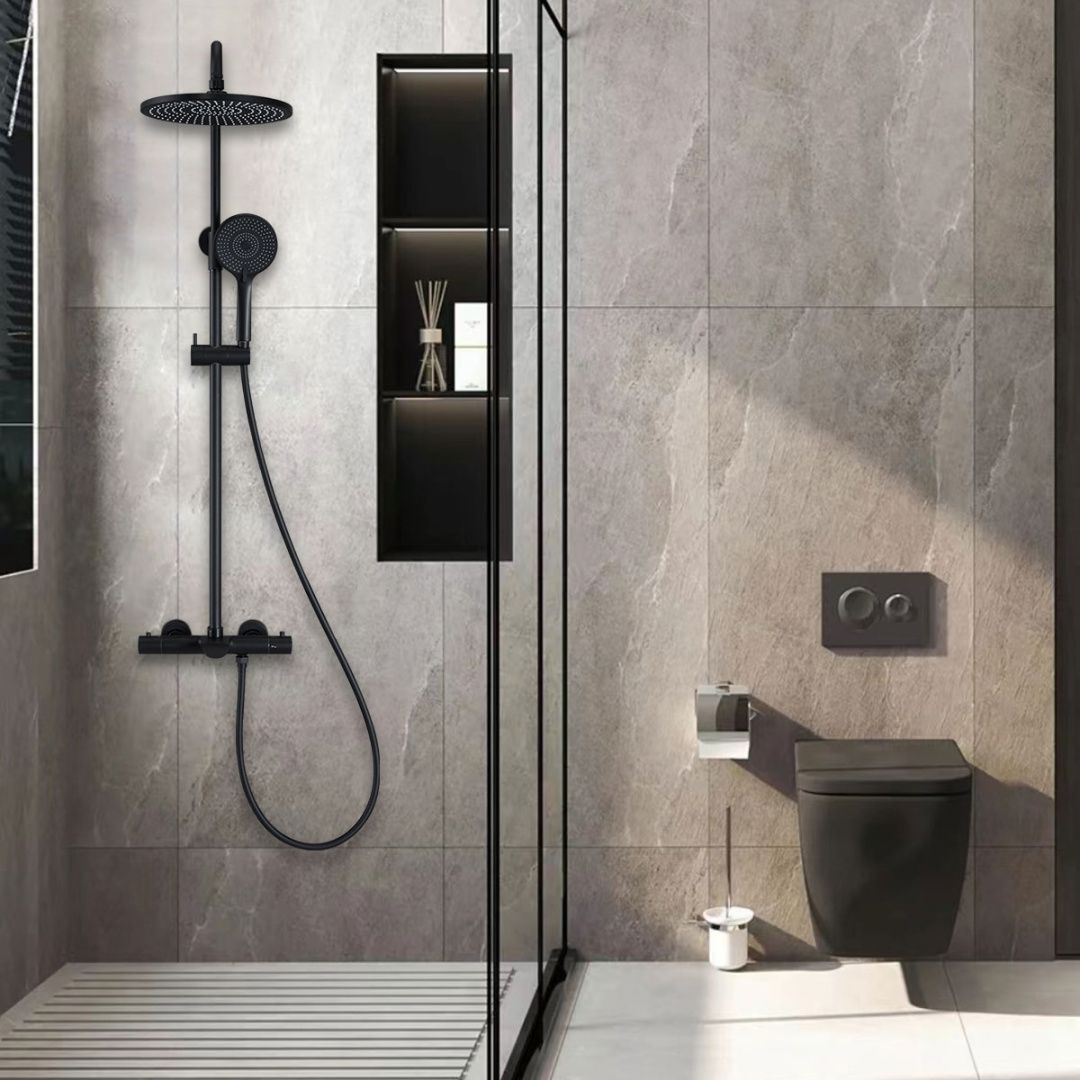 Приобрести vincea душевая стойка esse, термостат, черный матовый vsfs-1e1tmb