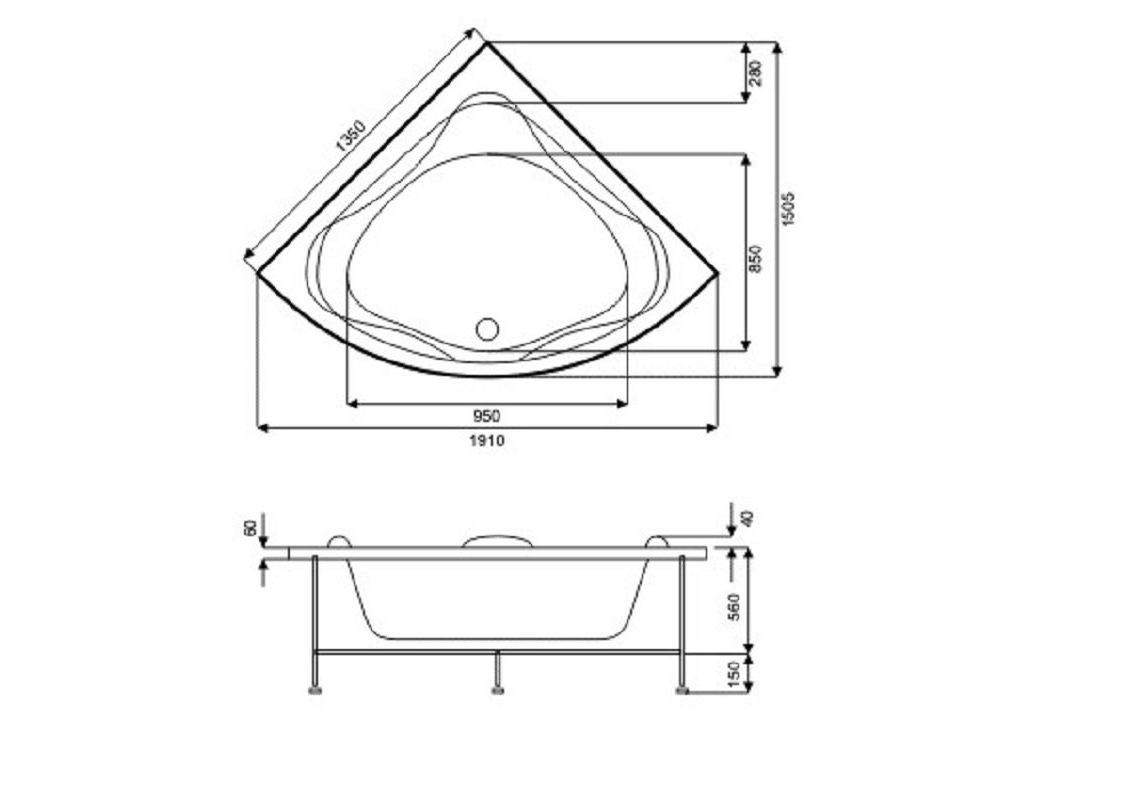 Приобрести акриловая ванна bas риола 135*135