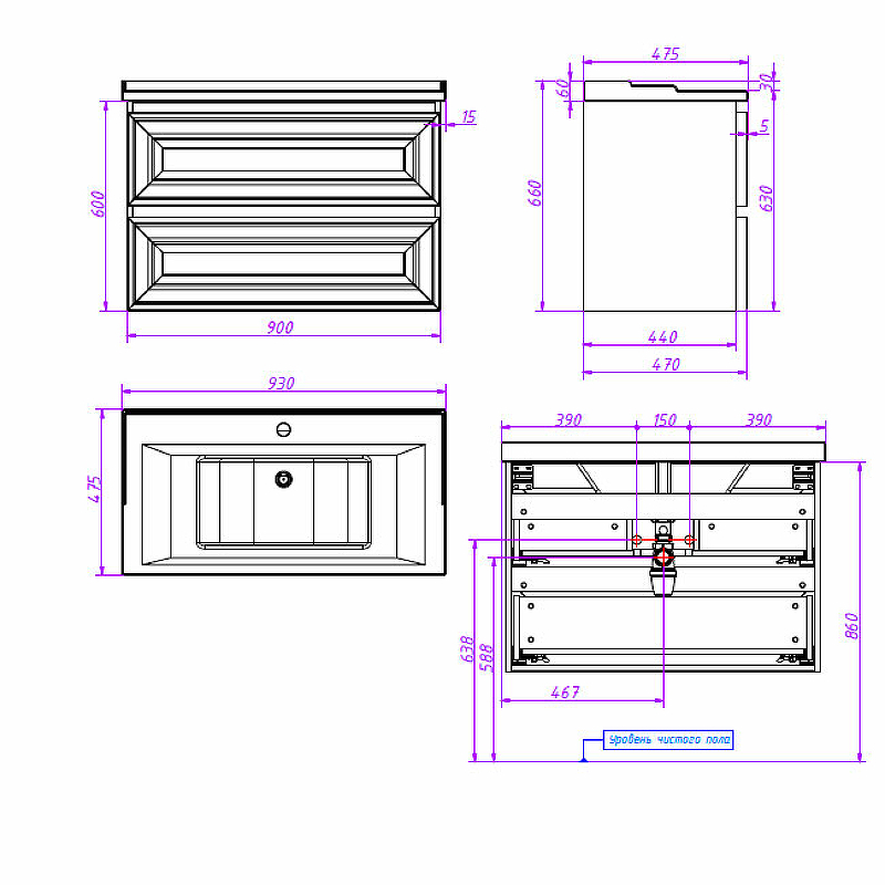 Приобрести caprigo тумба с раковиной подвесная ponza 90 см, белая 13523-в231