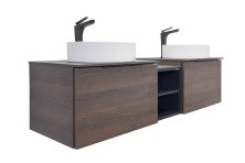 Сomforty Тумба со столешницей и двумя раковинами Портленд-150 дуб шоколадно-коричневый, раковины 9110