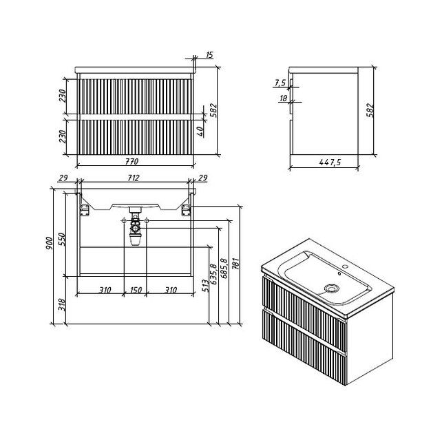 Приобрести caprigo тумба с раковиной forte stripe 80 см, антарктида