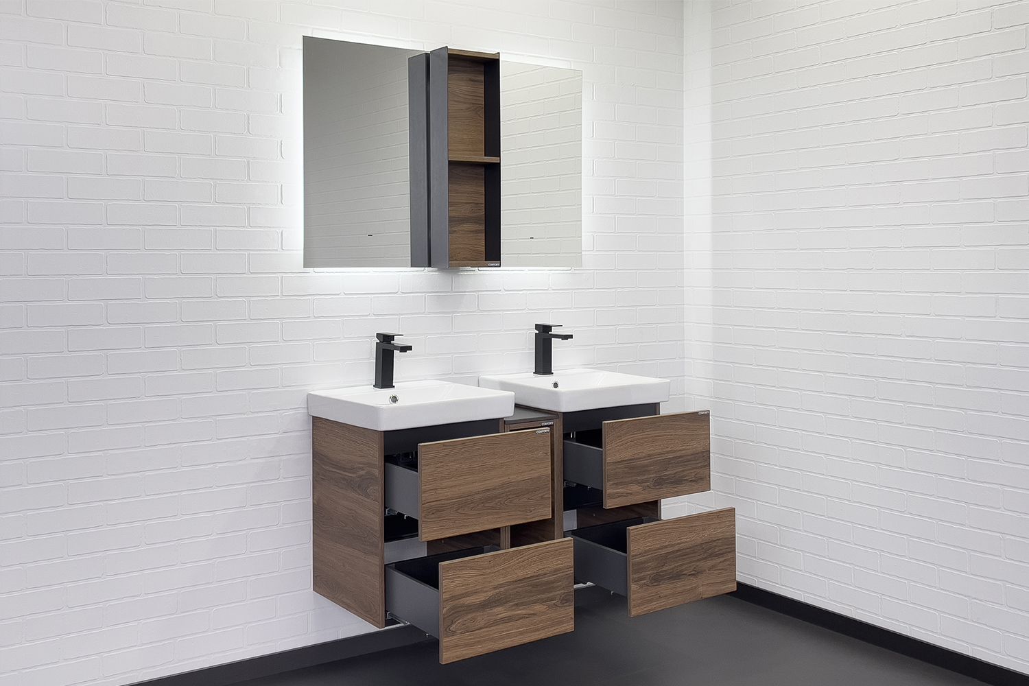 Приобрести сomforty тумба с двумя раковинами дартфорд-110 дуб тёмно-коричневый