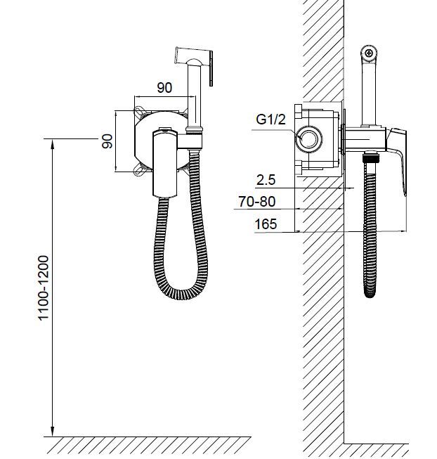 Приобрести смеситель с гигиеническим душем встраиваемый wonzon & woghand, темный графит (ww-88829031-bgm)