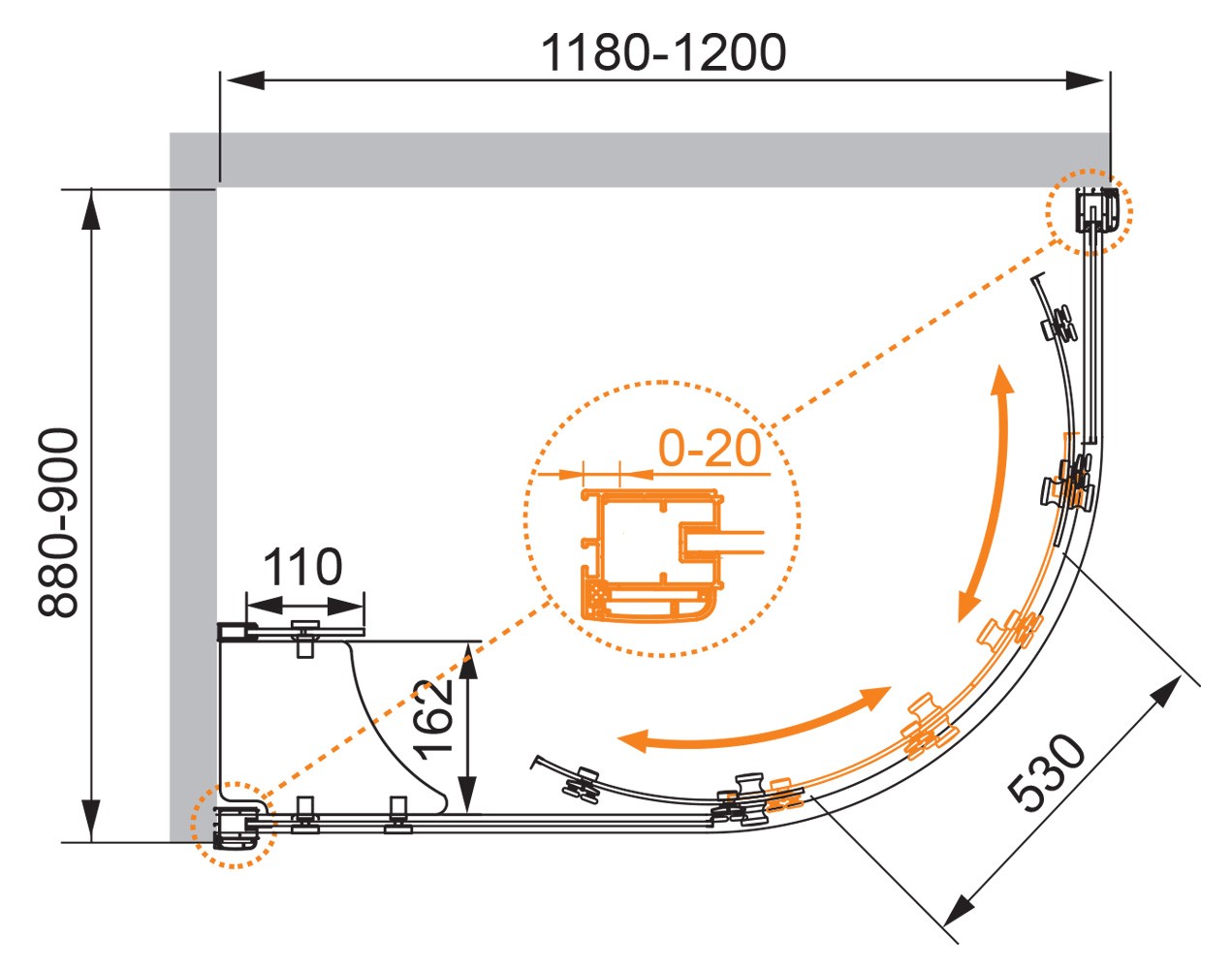 Приобрести cezares душевое ограждение anima 120х90см anima-w-rh-2-120/90-p-cr-l