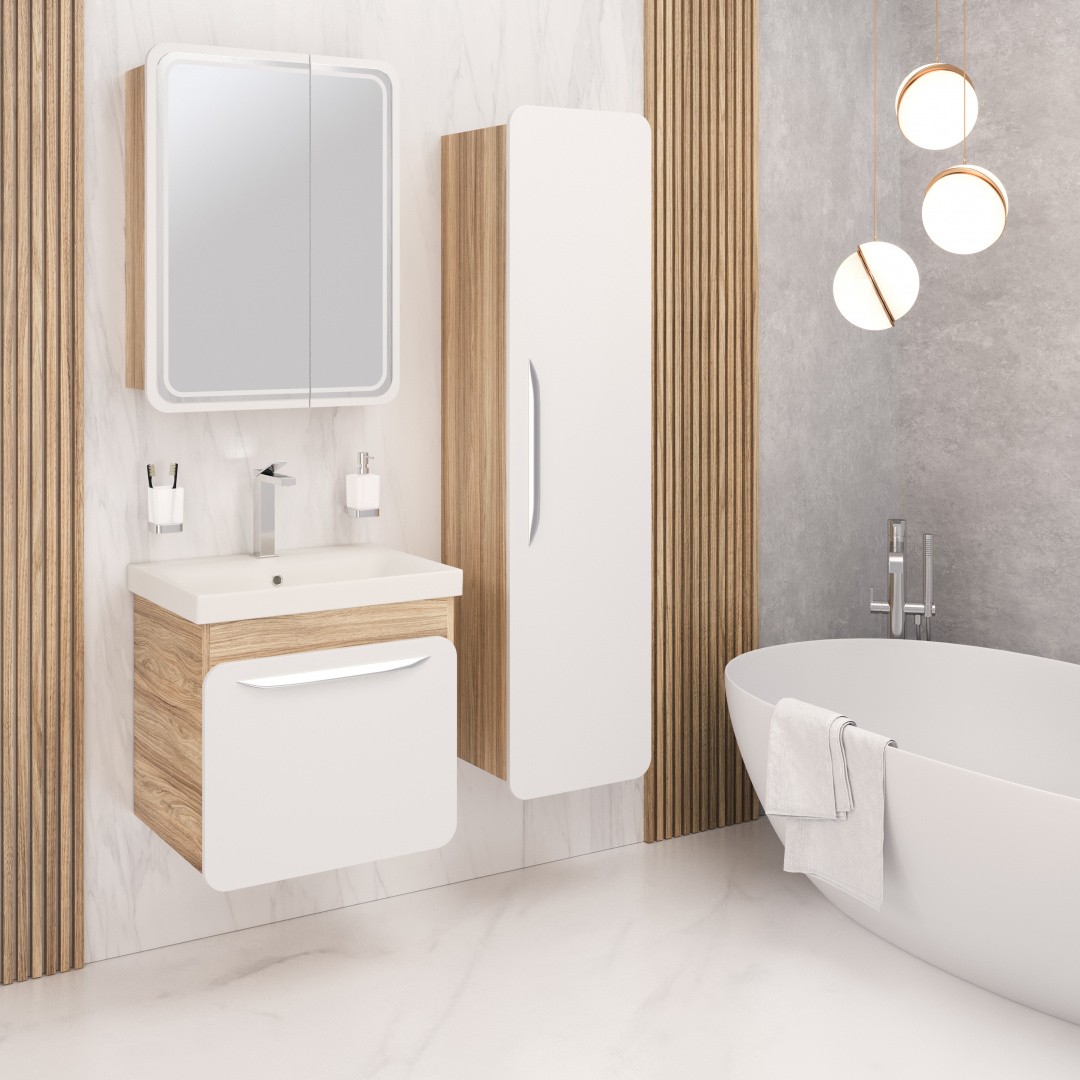 Приобрести aqua de marco тумба подвесная с раковиной skandi 60см, два ящика, дуб золотой крафт 2060craftcsca/h; s-um-mod60/1