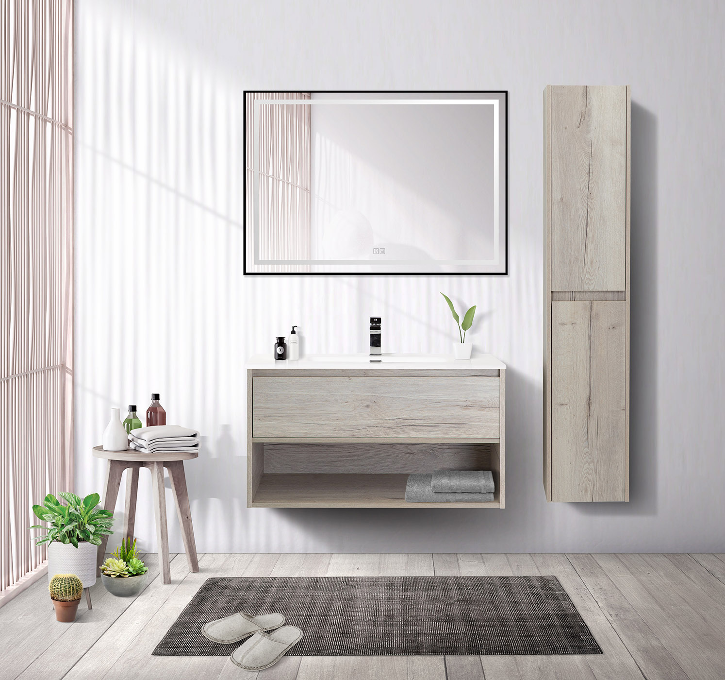 Приобрести belbagno тумба c раковиной kraft 80 см, с одним ящиком и полкой, подвесная rovere galifax bianco, белая раковина