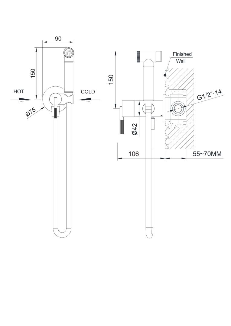 Приобрести hayzburg встраиваемый смеситель с гигиеническим душем, графит hb-4005gg