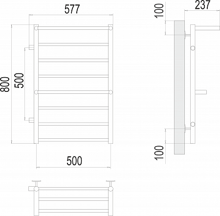 Приобрести terminus полотенцесушитель аврора п8 50х80 см, с двумя полками, боковое левое подключение, водяной, хром