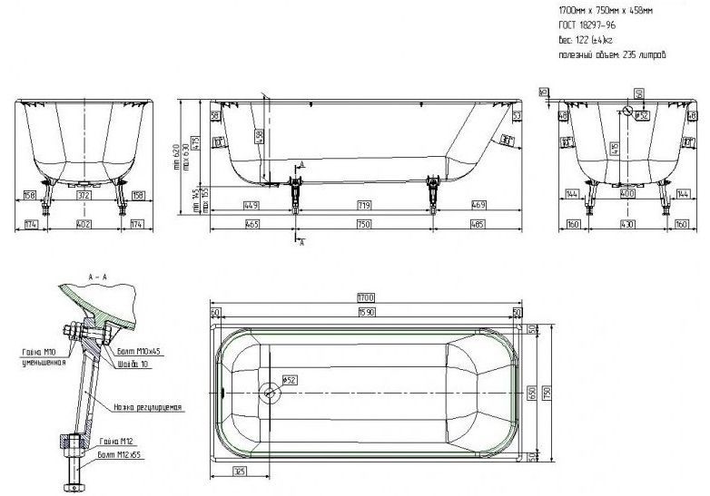 Приобрести wotte чугунная ванна start 170х70см