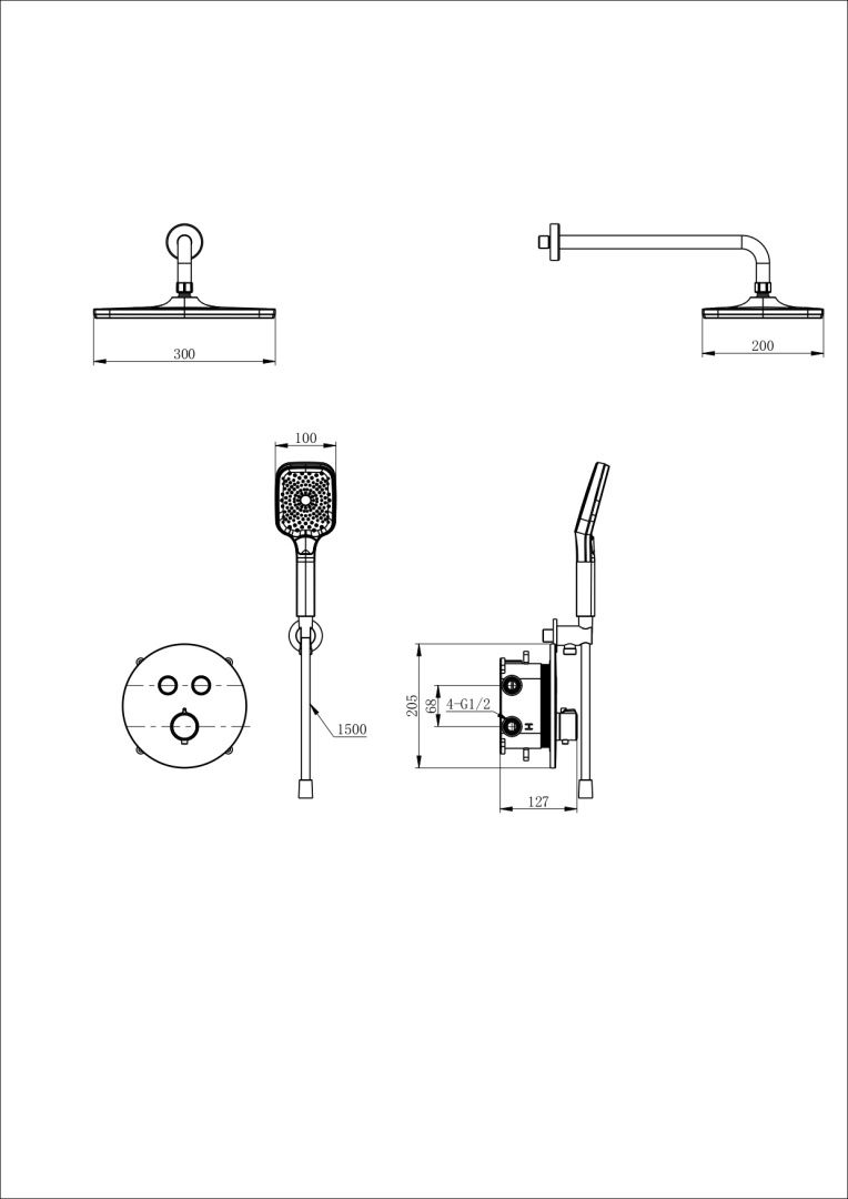 Приобрести душевая система с термостатом встраиваемая wonzon & woghand, белый матовый (ww-d2017-a-mw)