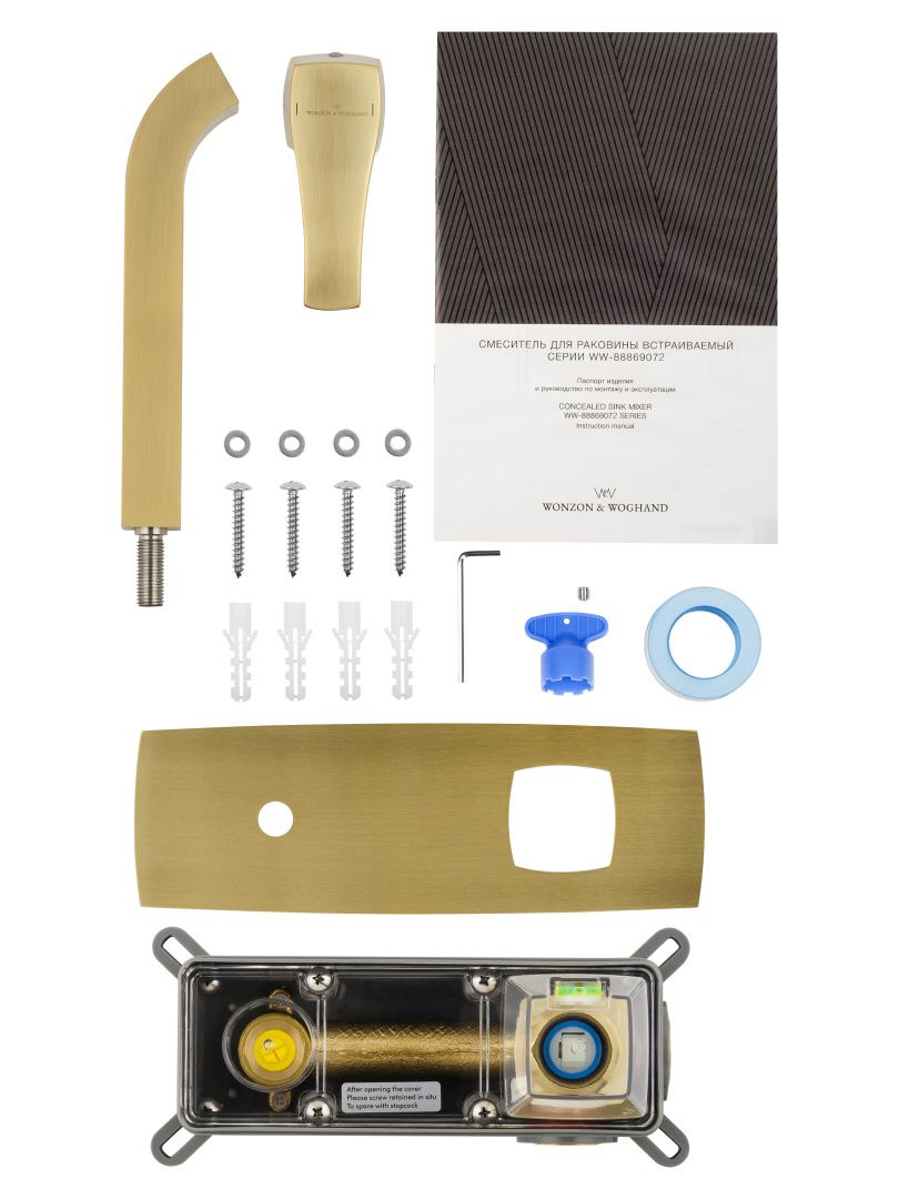 Приобрести смеситель для раковины встраиваемый wonzon & woghand flex, брашированное золото (ww-88869072-bg)