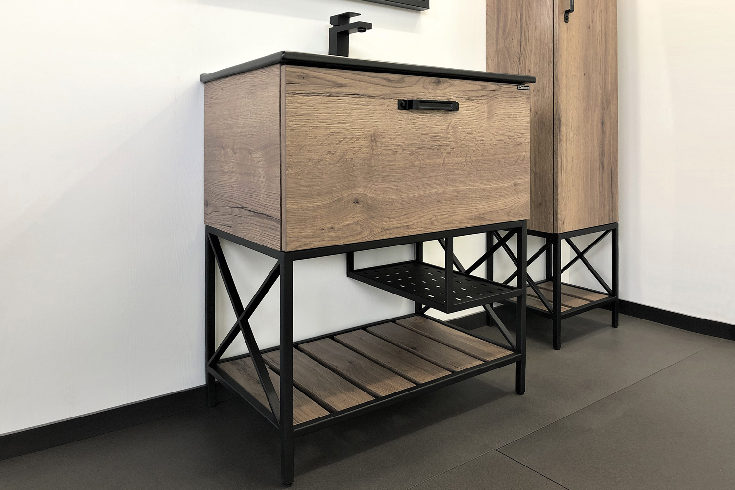 Приобрести сomforty тумба с раковиной "бредфорд-75" дуб темный, черная раковина